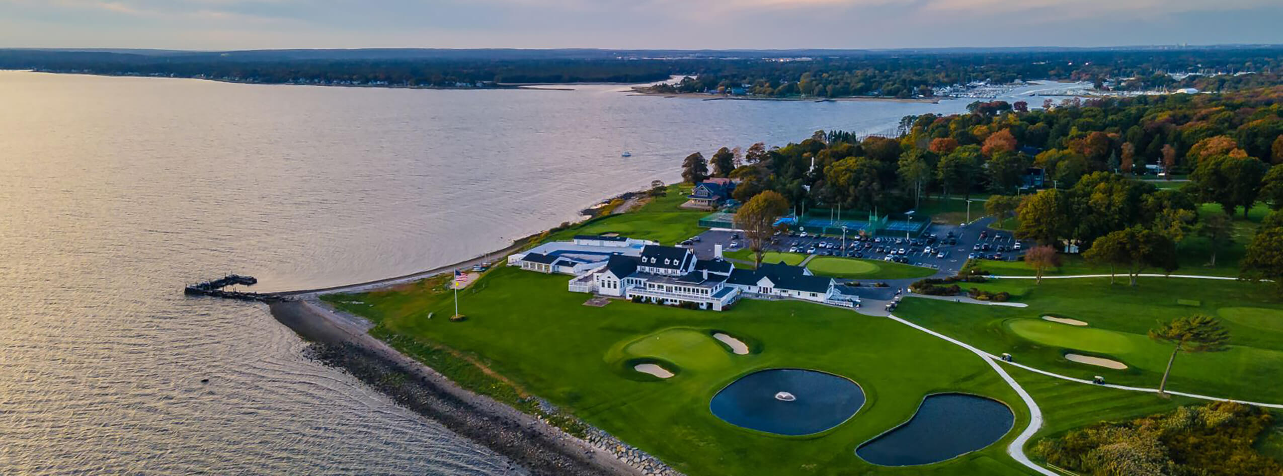 aerial photo of country club at twilight